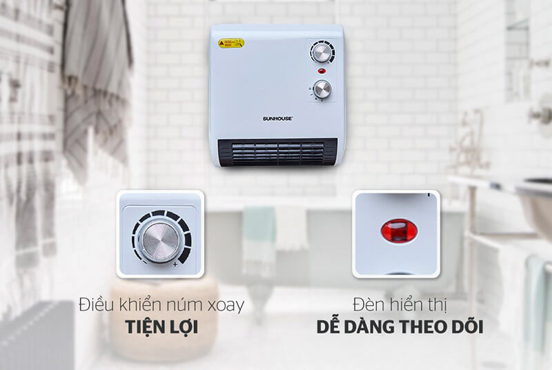 Quạt sưởi phòng tắm Sunhouse SHD3816W núm xoay tiện lợi, dễ dàng theo dõi