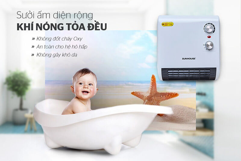 Quạt sưởi phòng tắm Sunhouse SHD3816W sưởi ấm diện rộng khí nóng tỏa đều