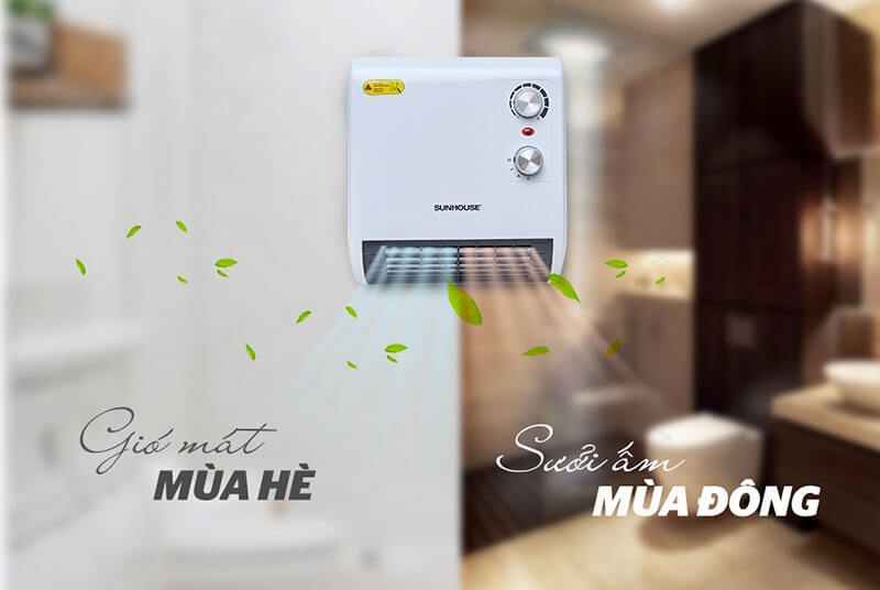 Quạt sưởi phòng tắm Sunhouse SHD3816W cho gió mát mùa hè và gió ấm mùa đông