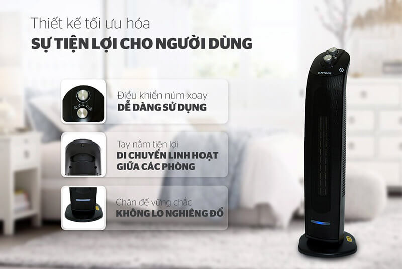 Sưởi điện Ceramic Sunhouse SHD7071 dễ dàng sử dụng, không lo nghiêng đổ, di chuyển linh hoạt
