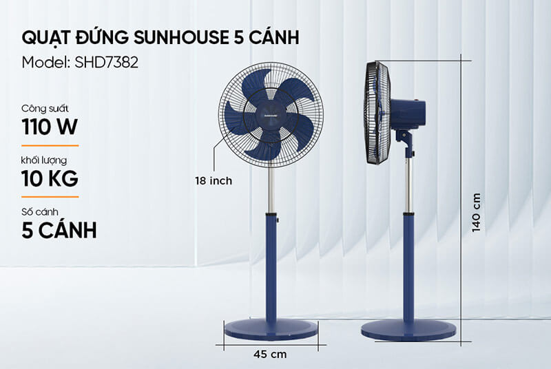 Quạt đứng Sunhouse 5 cánh SHD7382 - thông số cơ bản