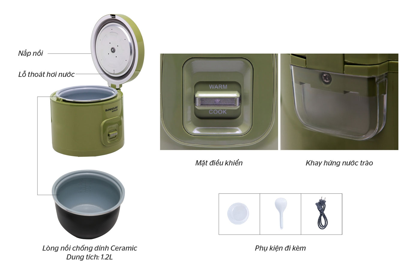 Thông số kỹ thuật, mô tả chi tiết – Nồi cơm điện Sunhouse Mama SHD8265G 1.2L