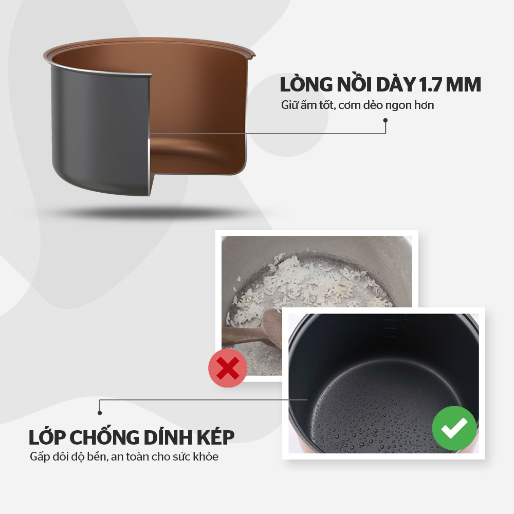 Lòng nồi dày 1.7mm – Lớp chống dính kép siêu bền