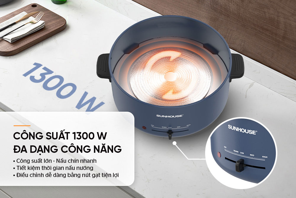 Công suất mạnh 1300W – Nấu chín thực phẩm siêu nhanh
