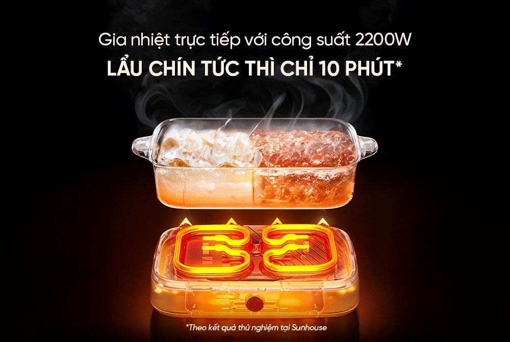 Công suất mạnh mẽ 2200W – Lẩu chín siêu tốc chỉ sau 10 phút
