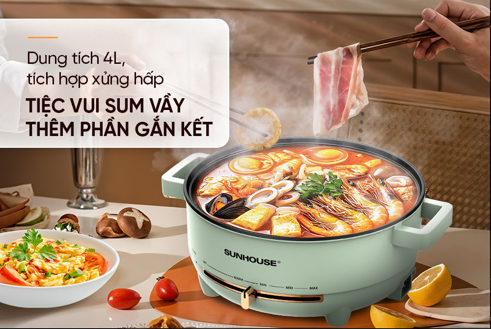 Dung tích 4L kèm xửng hấp – Đa năng và tiện lợi