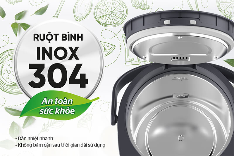 Ruột bình được làm từ inox 304 chất liệu an toàn tuyệt đối