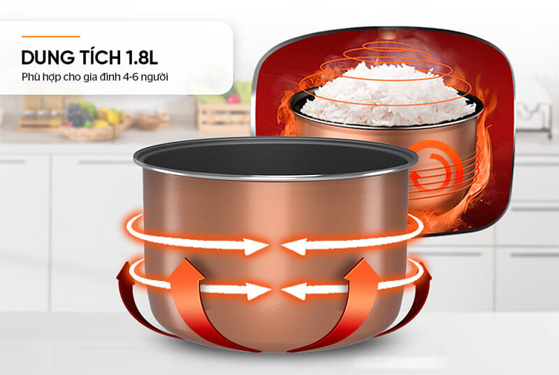 Dung tích 1.8L – Phù hợp gia đình từ 3–5 người