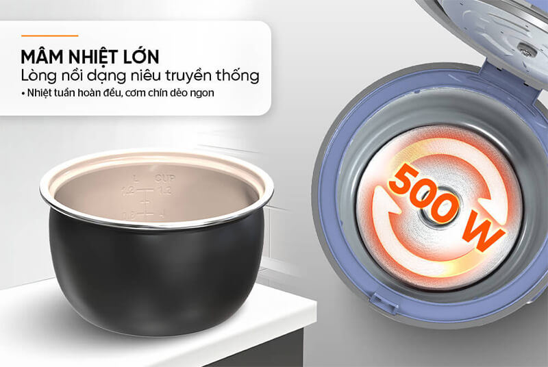 Công suất 500W – Nấu nhanh, tiết kiệm điện