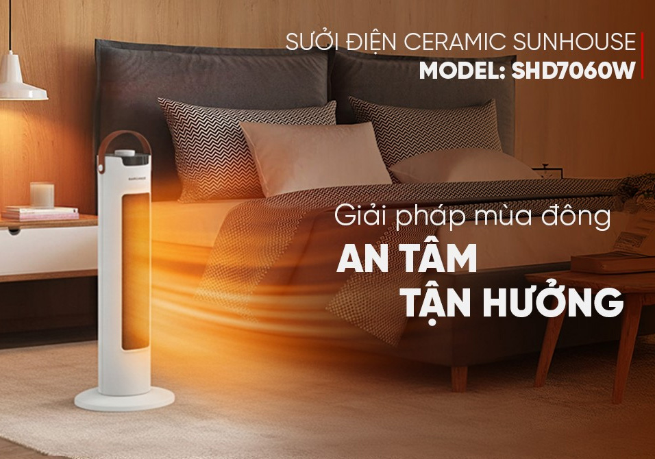 Quạt sưởi gốm ceramic Sunhouse  SHD 7060W thiết kế nhỏ gọn