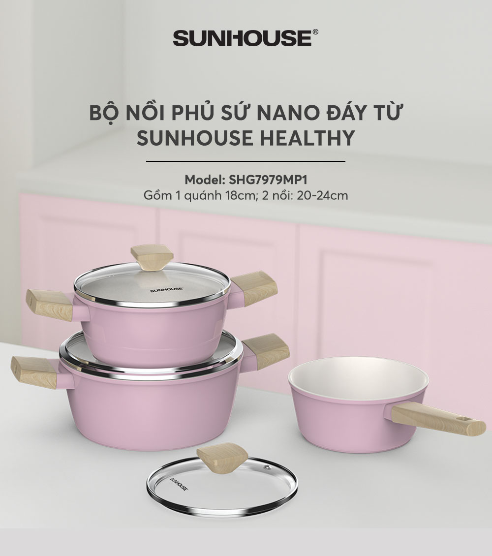 Bộ nồi phủ sứ Sunhouse SHG7979MP1