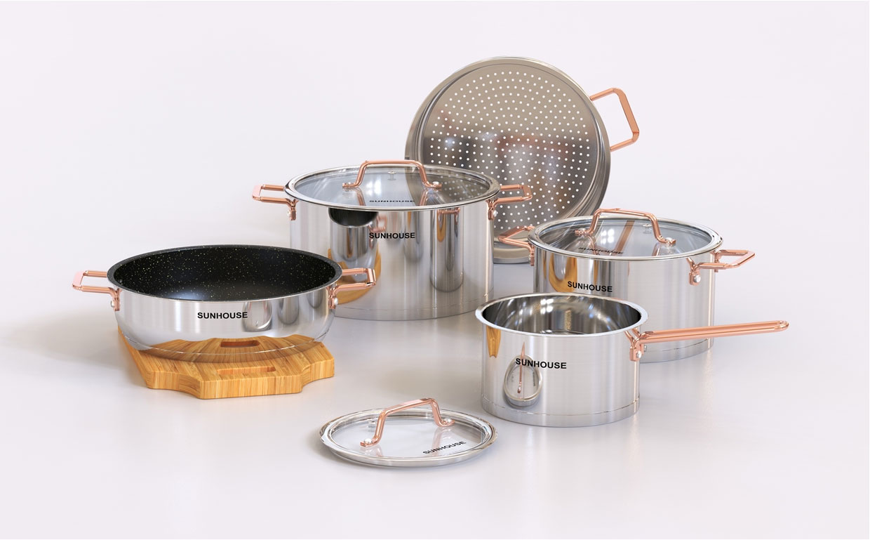 Bộ nồi chảo inox Sunhouse SHG989 5 món