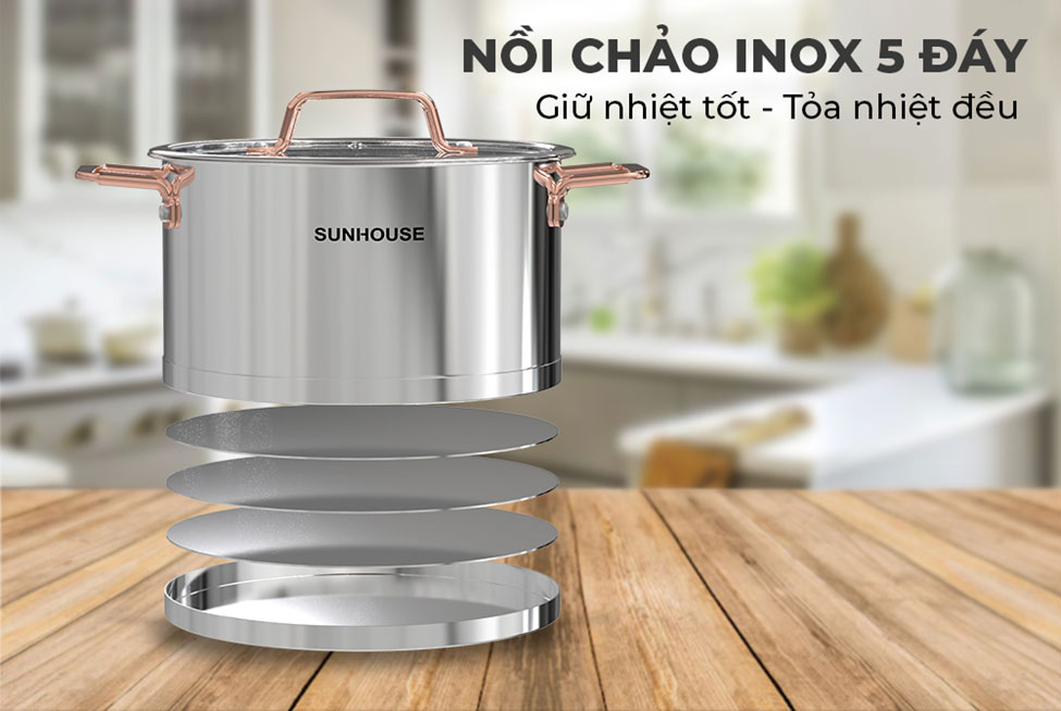 Đáy 5 Lớp Tích Nhiệt Đỉnh Cao – Nấu Nhanh, Tiết Kiệm Năng Lượng