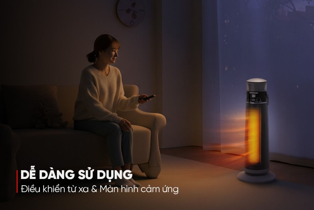 Sưởi Gốm Sunhouse SHD7061 dễ điều khiển qua điều khiển từ xa hoặc phím cảm ứng