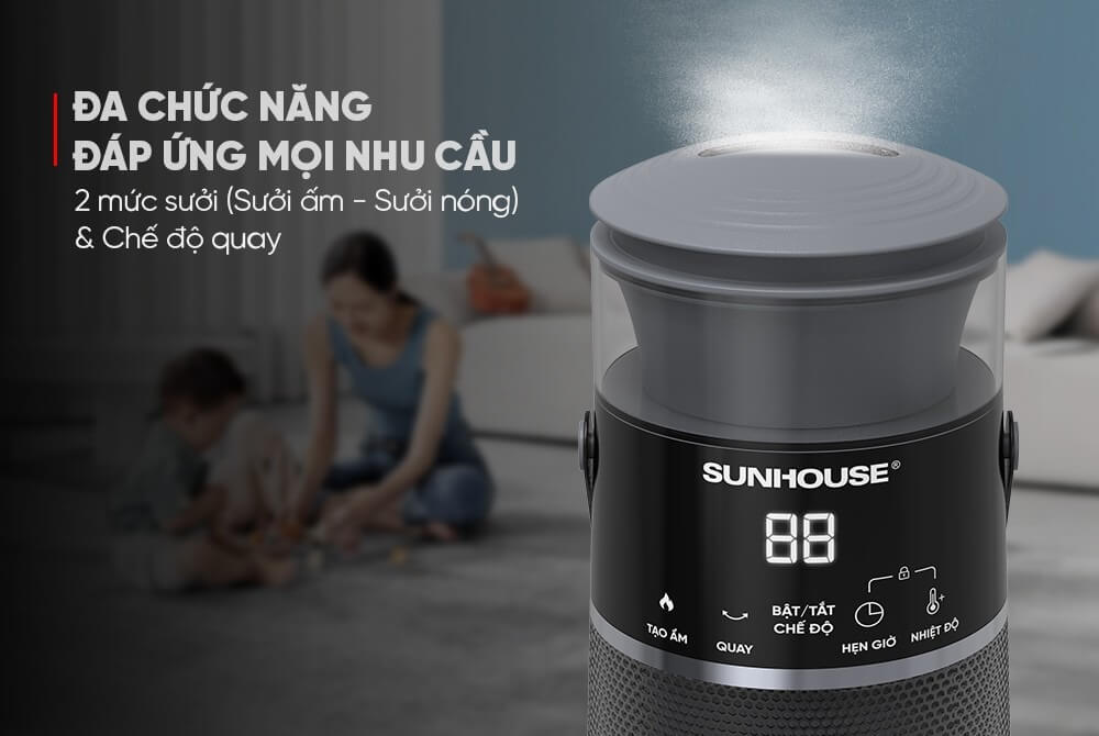 Quạt Sưởi Gốm Sunhouse SHD7061 với 2 cấp độ sưởi ấm và quay trái phải