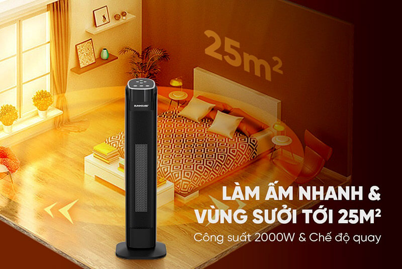 Máy sưởi gốm Sunhouse SHD7077 làm ấm nhanh, vùng sưởi tới 25m2