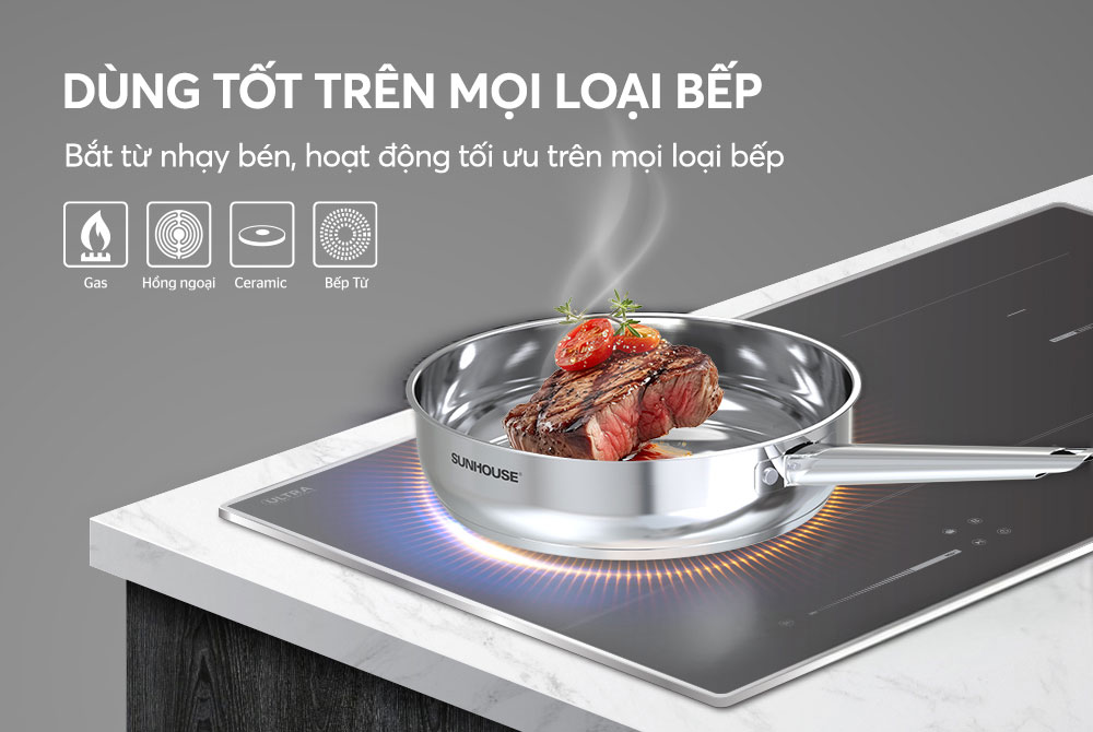 Dùng trên mọi loại bếp: từ, gas, hồng ngoại