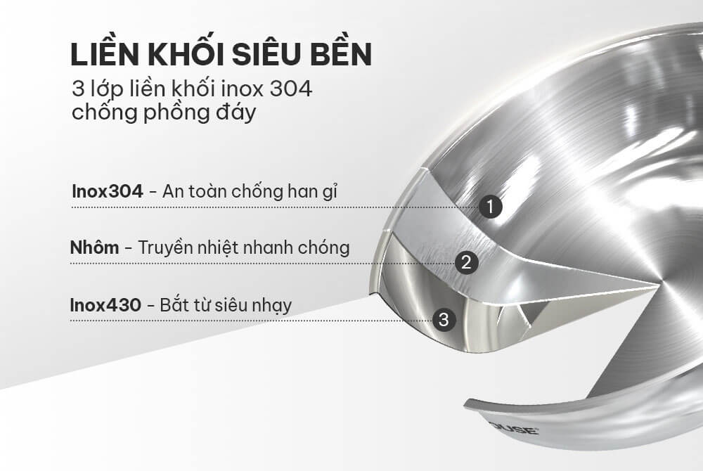 Kết cấu inox liền khối siêu bền bỉ, chống phồng đáy vĩnh viễn