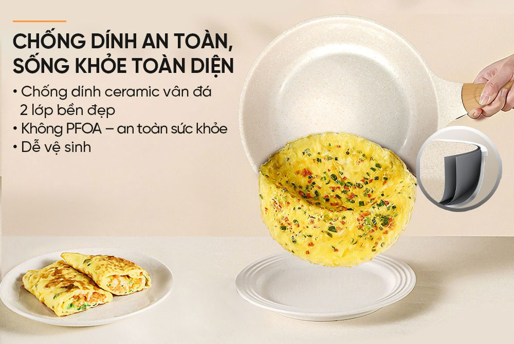 Chống dính 2 lớp ceramic siêu bền, an toàn tuyệt đối