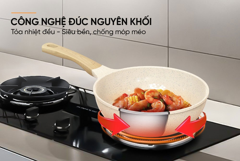 Nhôm đúc nguyên khối dày dặn, tỏa nhiệt đều