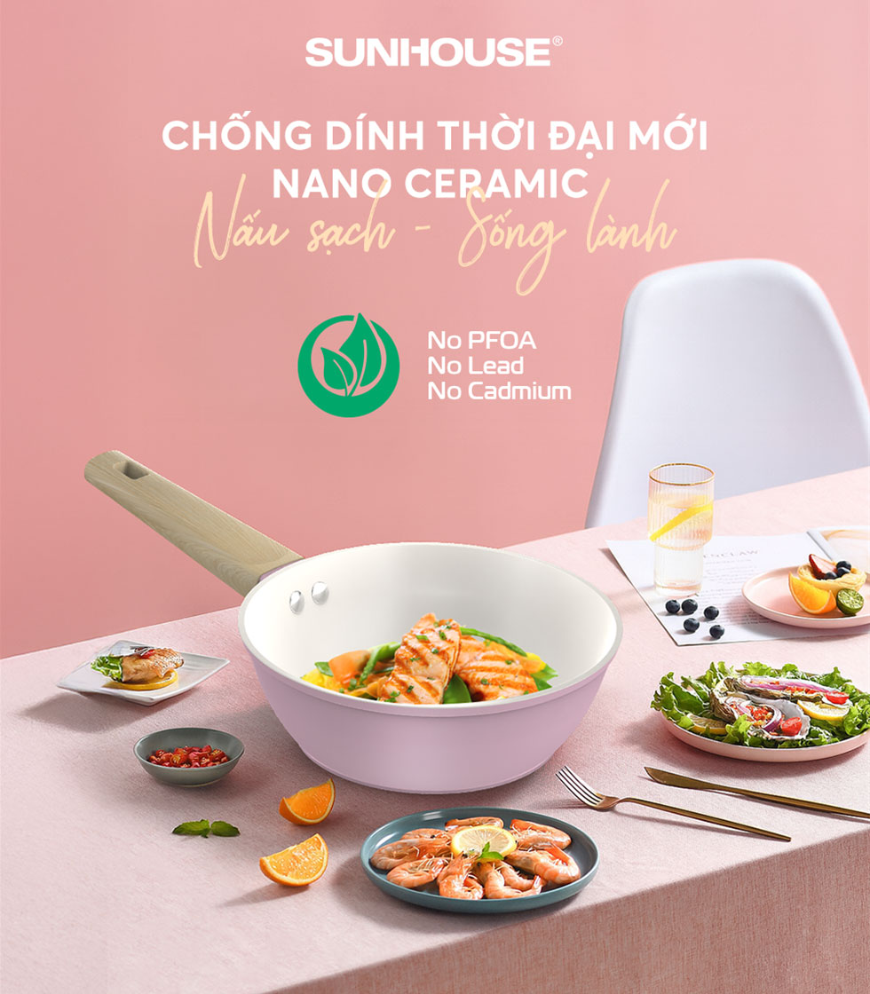 Chảo phủ sứ nano Sunhouse Healthy SHG24MP 24cm