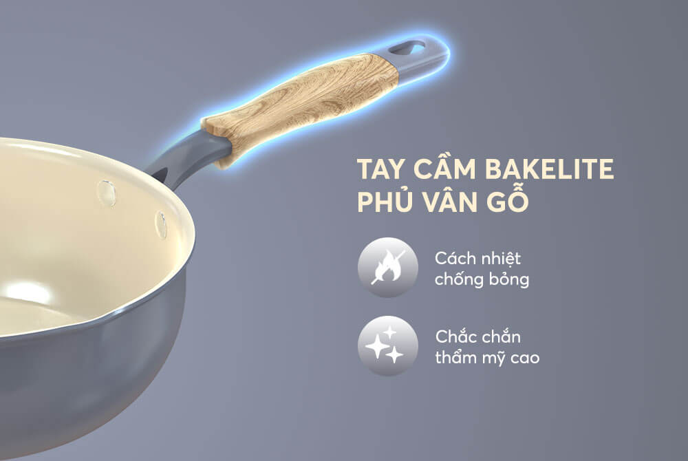 Tay cầm Bakelite phủ vân gỗ chống bỏng, thẩm mỹ cao