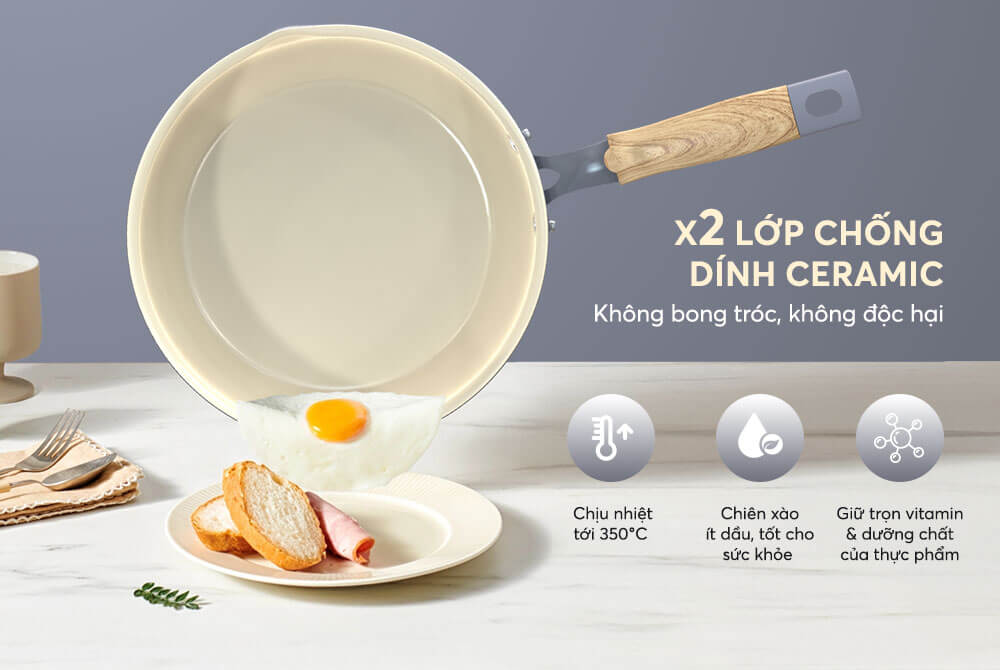 Công nghệ chống dính ceramic hiện đại, không chứa PFOA, an toàn sức khỏe