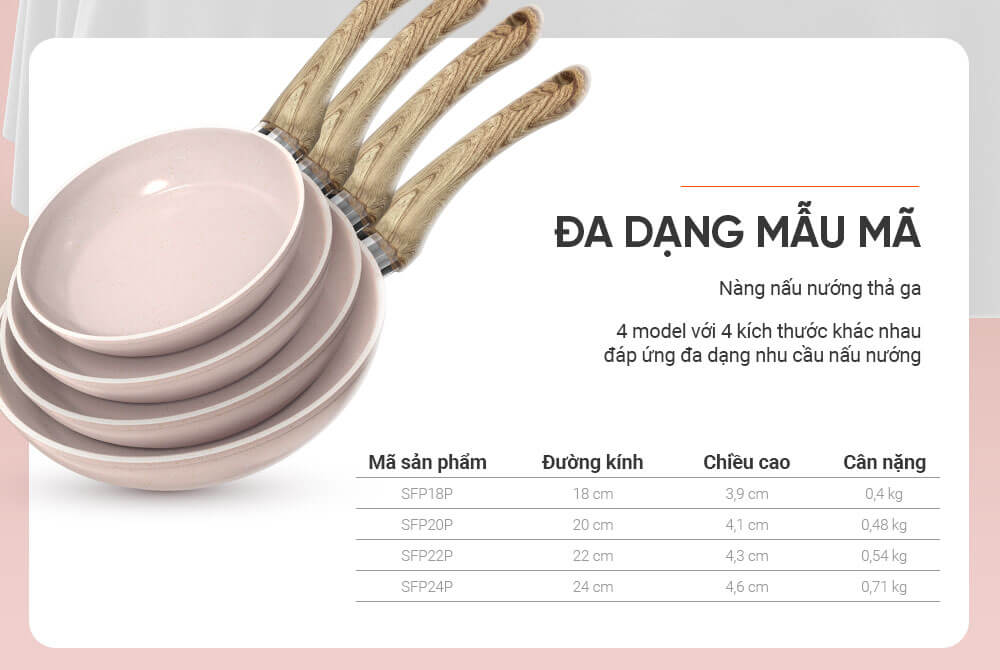 4 kích thước linh hoạt đáp ứng mọi nhu cầu nấu nướng