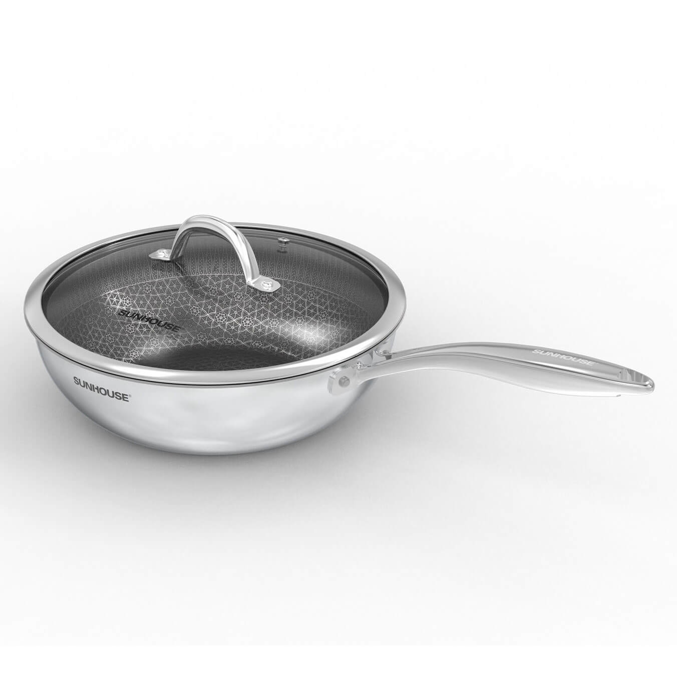Chảo xào inox Hybrid Sunhouse IN28M8VK vung kính 28cm