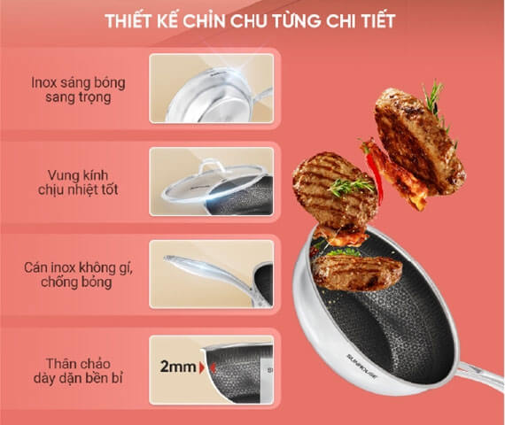 Vung kính cường lực & tay cầm đúc rỗng – An toàn và tiện nghi tối ưu