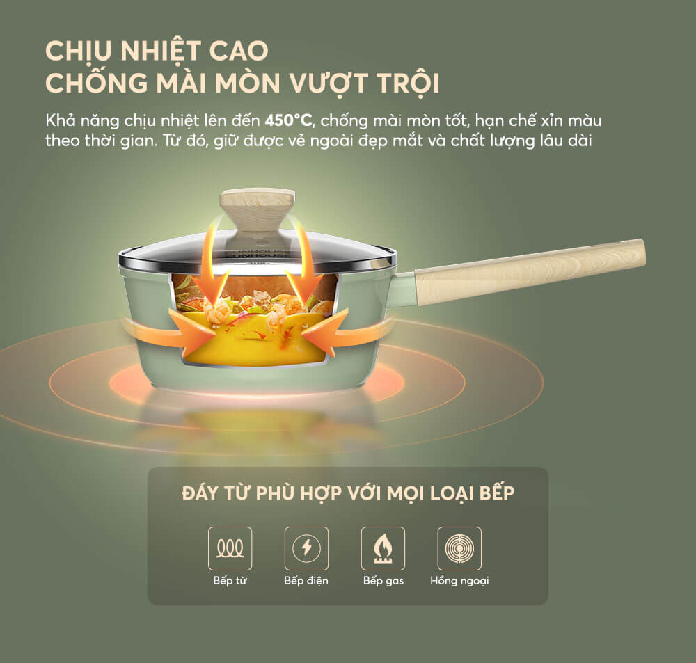 Thân nồi dày 2,6mm kết hợp đáy từ inox 430