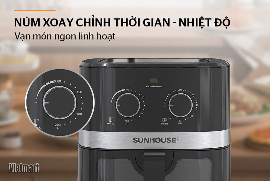 Nồi Chiên Sunhouse SHD4039 dễ dàng điều chỉnh thời gian và nhiệt độ phù hợp với nhu cầu tùy món
