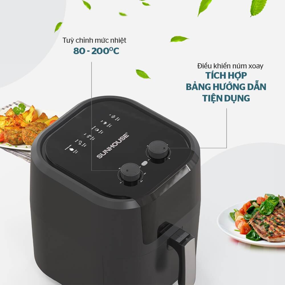 Nồi chiên không dầu SUNHOUSE SHD4037 để bạn dễ dàng điều chỉnh thời gian và nhiệt độ ( có tích hợp bảng hướng dẫn )