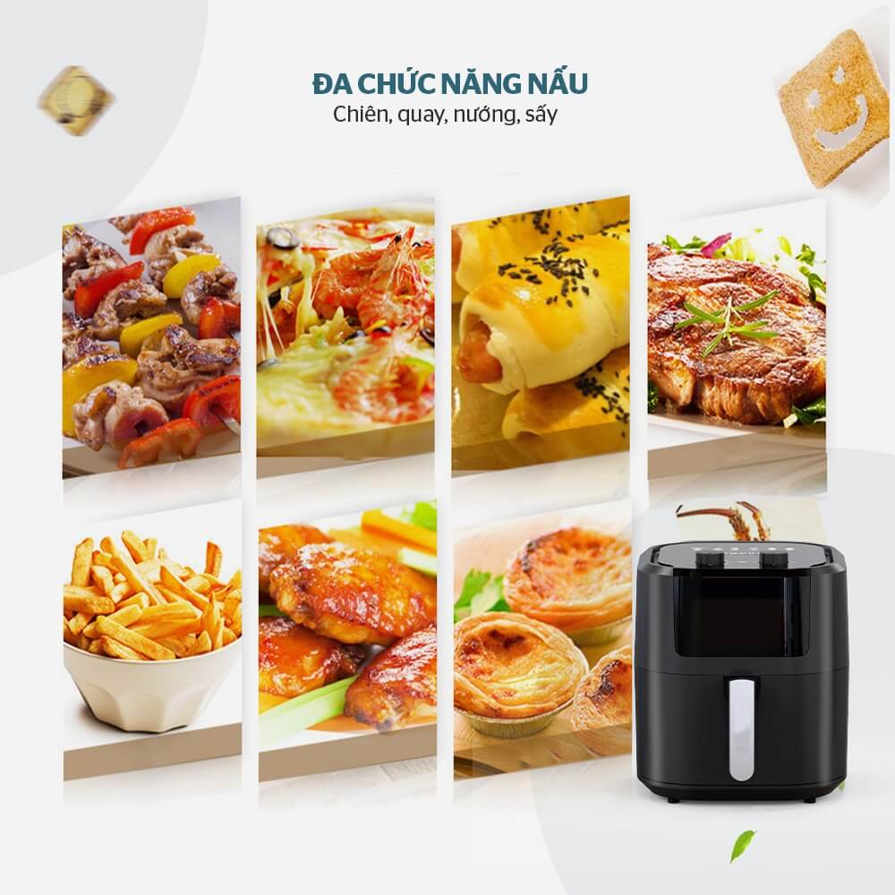 Nồi chiên không dầu 9L SUNHOUSE SHD4037 đa chức năng: chiên, quay, sấy, nướng nhiều món