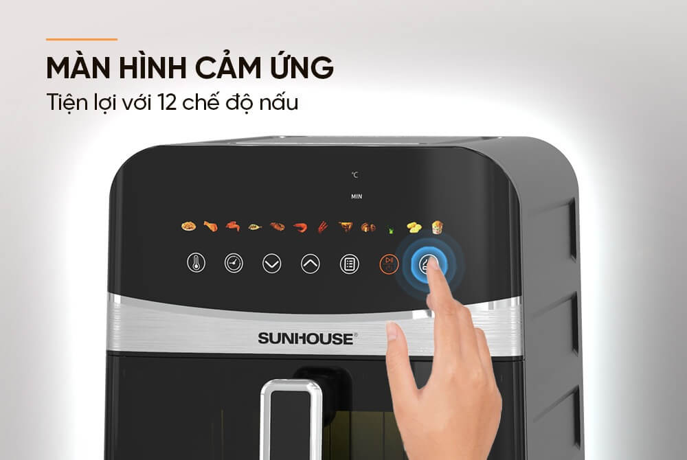 Nồi chiên không dầu Sunhouse SHD4090 tiện lợi với 12 chế độ nấu, màn hình cảm ứng