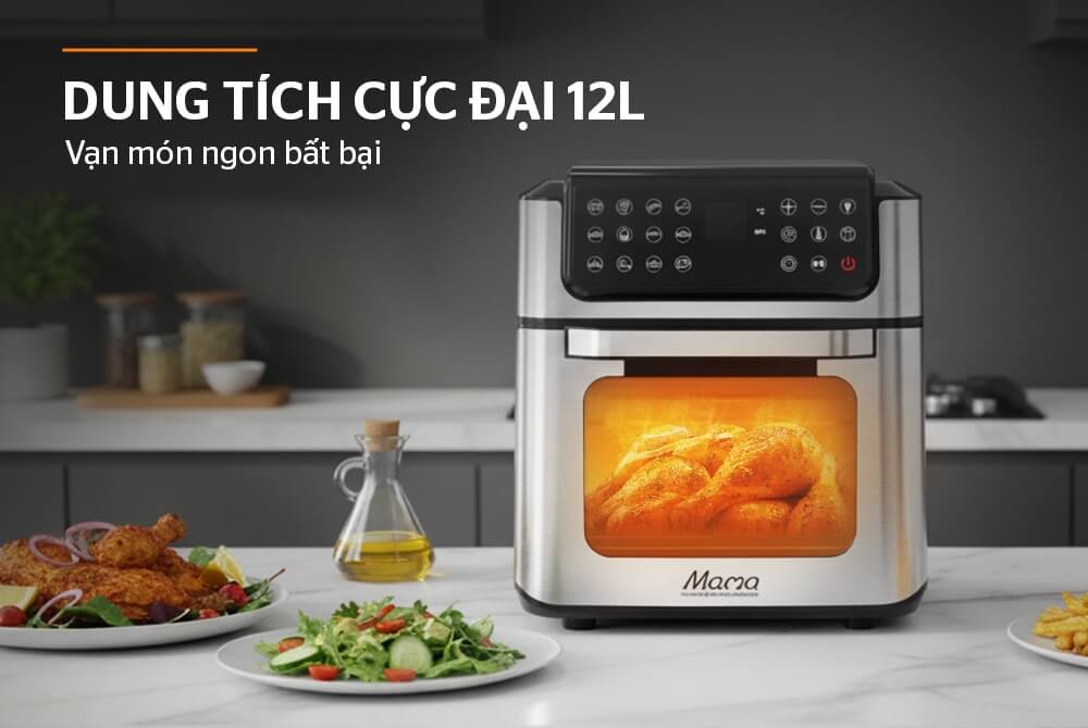 Nồi chiên không dầu Sunhouse Mama SHD4094 dung tích 12 Lít thoải mái cho bữa ăn nhiều