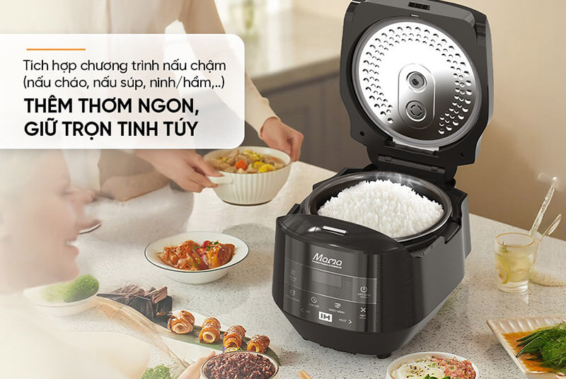 Nồi Cơm Cao Tần Sunhouse Mama SHD8858 tích hợp chương trình nấu chậm