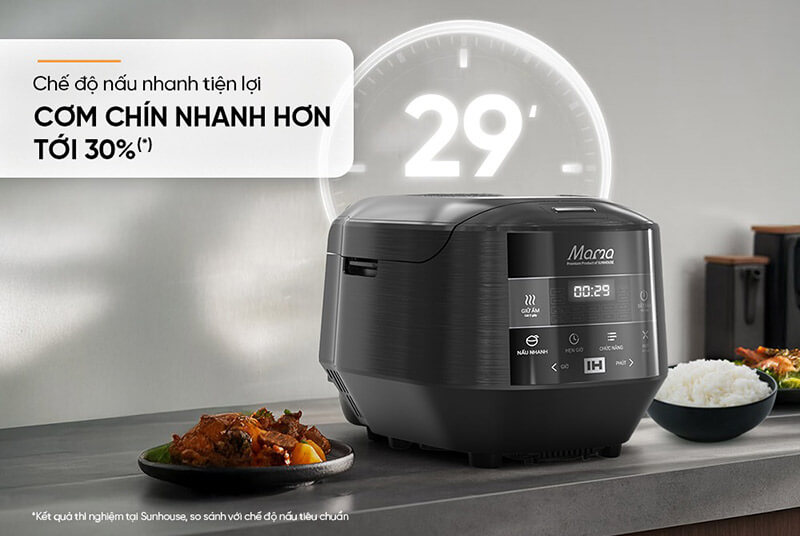 Nồi cơm cao tần Sunhouse Mama SHD8858 có chế độ nấu nhanh 30%