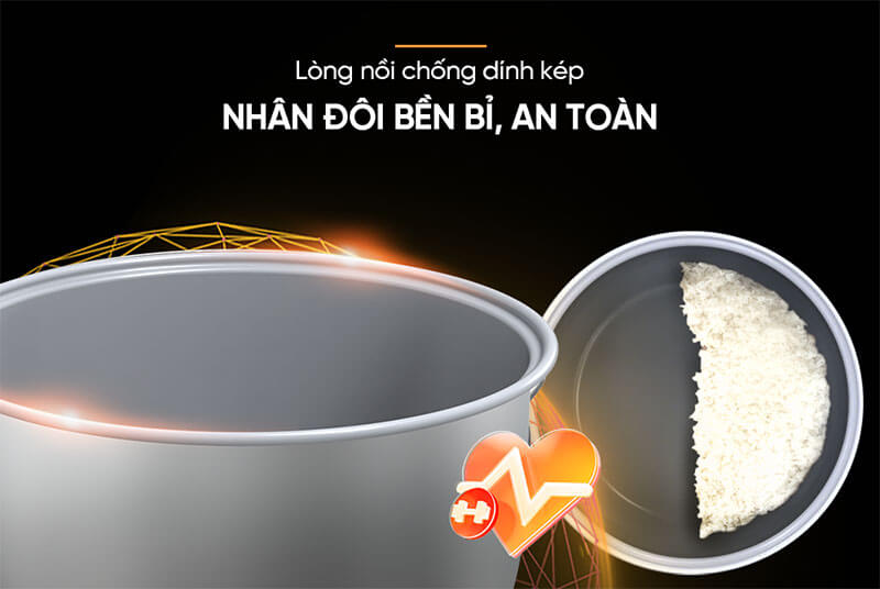 Lòng nồi phủ chống dính kép cao cấp, bền bỉ