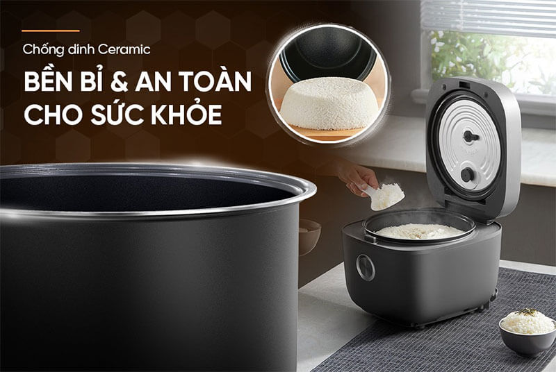 Lòng nồi chống dính ceramic bền bỉ, nấu cơm chuẩn chất lượng