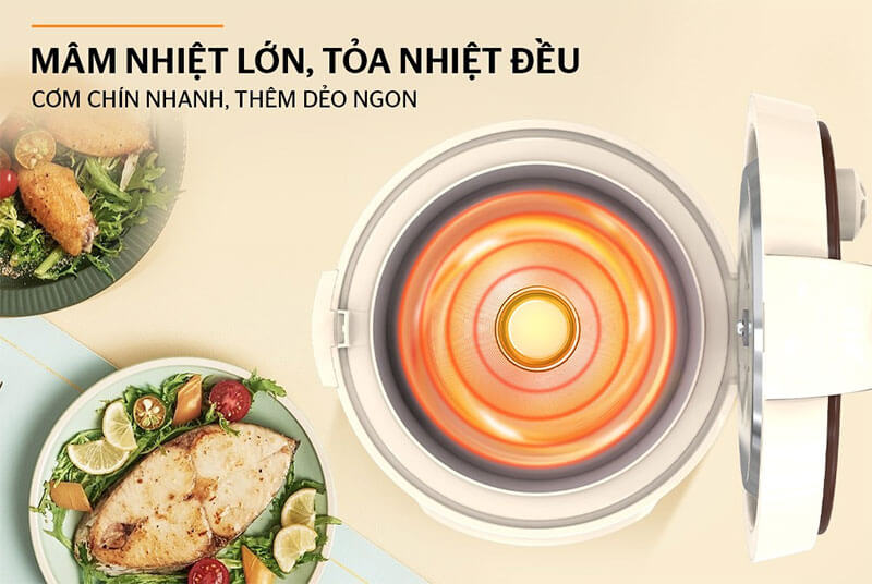 Mâm nhiệt lớn, tỏa nhiệt đều – cơm chín nhanh và đều