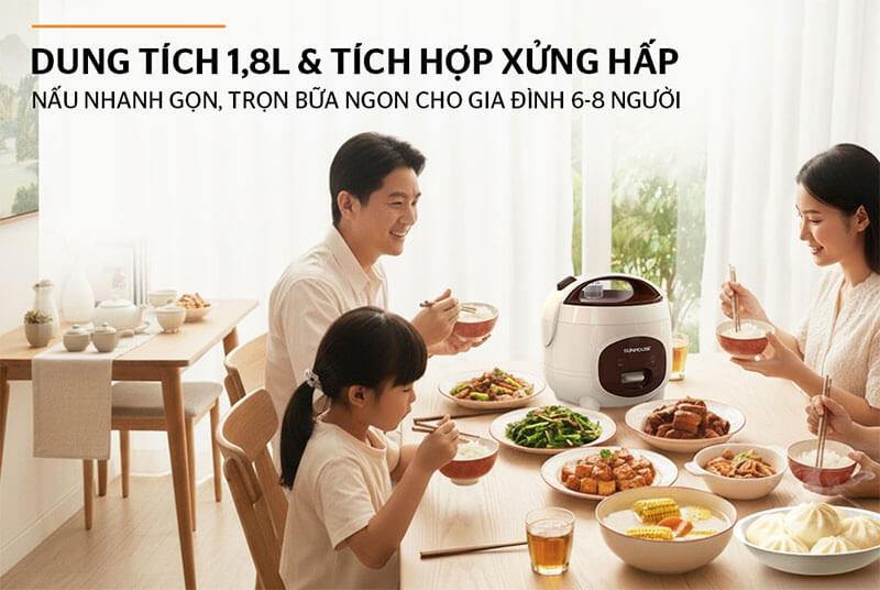 Dung tích 1.8L tích hợp xửng hấp