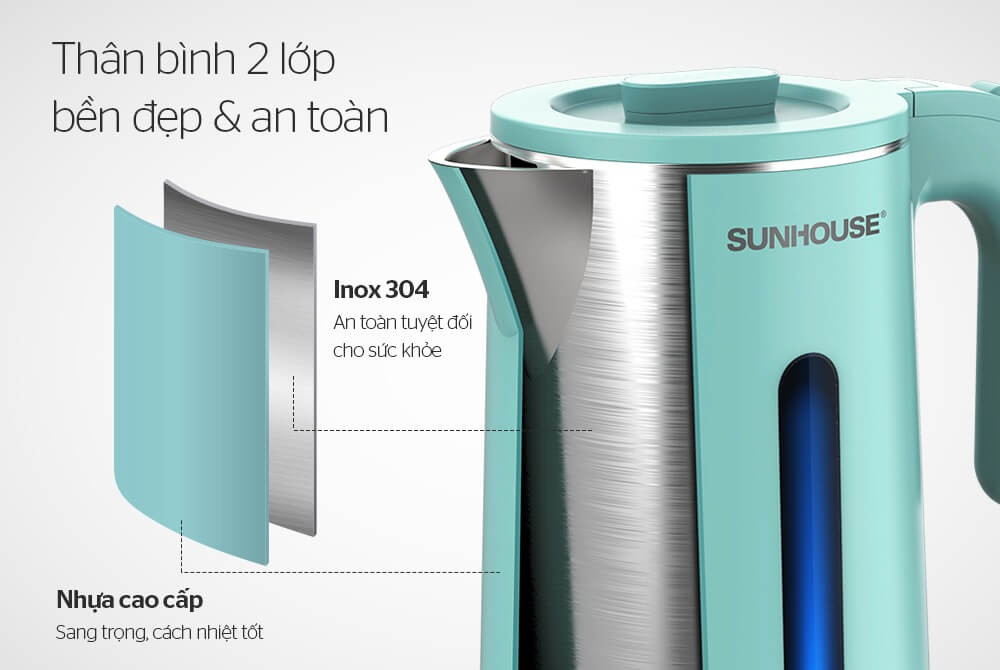 Sunhouse SHD1351 có thiết kế thân bình 2 lớp bền đẹp và an toàn