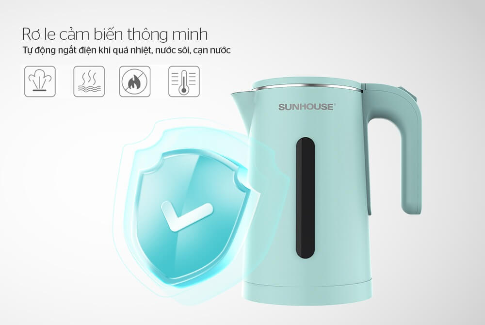 Sunhouse SHD1351 có giơ le cảm biến nhiệt thông minh, tự động ngắt khi nước sôi hoặc cạn nước