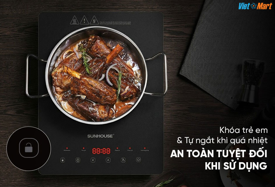 Khóa trẻ em & tự ngắt quá nhiệt – An toàn tuyệt đối khi sử dụng bếp hồng ngoại Sunhouse