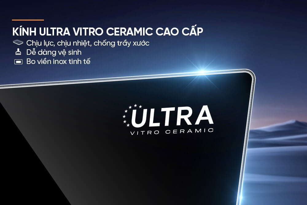 Mặt kính Ultra Vitro Ceramic của bếp đôi điện từ SUNHOUSE SHB81022