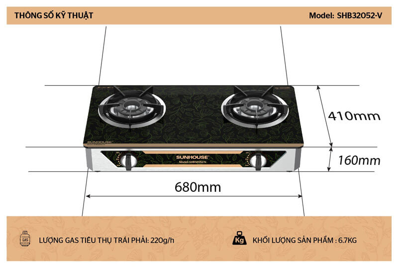 Bếp gas dương kính sunhouse shb32052-v 7 Bếp gas dương kính Sunhouse SHB32052-V