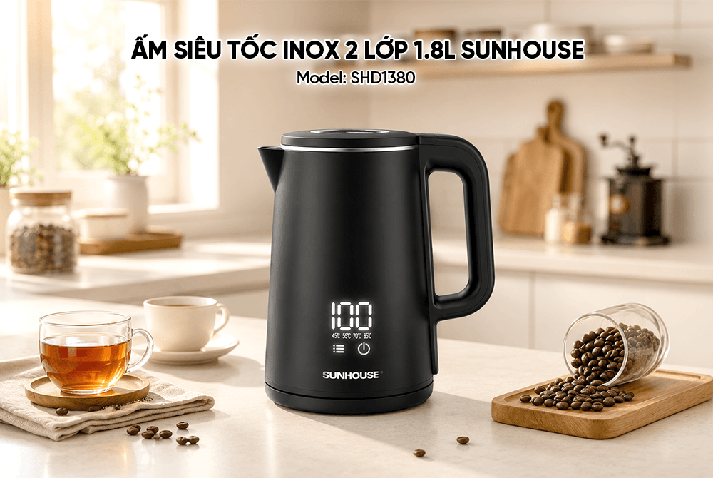 Ấm siêu tốc Inox 2 lớp 1.8L SUNHOUSE SHD1380
