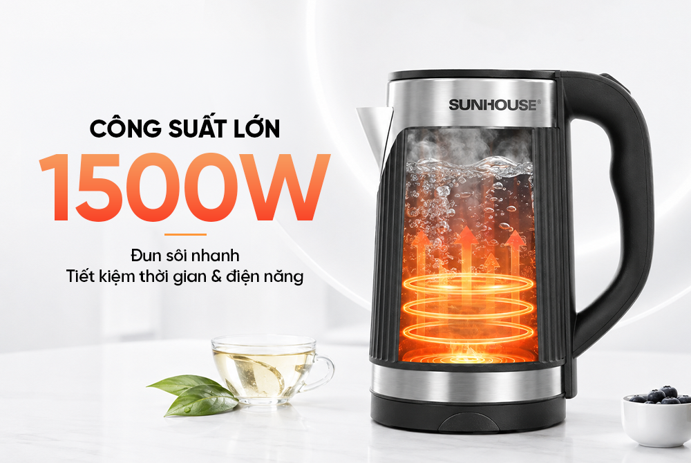 Ấm Siêu Tốc Inox 2 Lớp 3.5L Sunhouse SHD1367 công suất 1500w