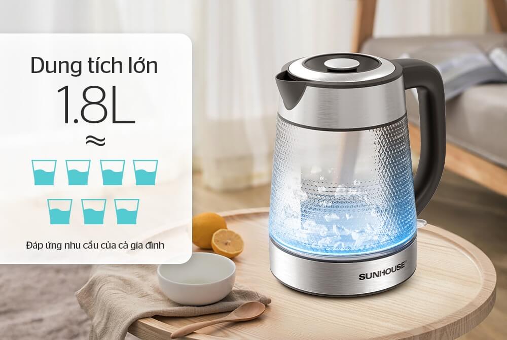 Ấm siêu tốc thủy tinh 1.8L Sunhouse SHD1220 
